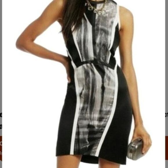 Helmut Lang Paneled Sheath Abstract Lined Round Neck Sleeveless Dress - Picture 2 of 13